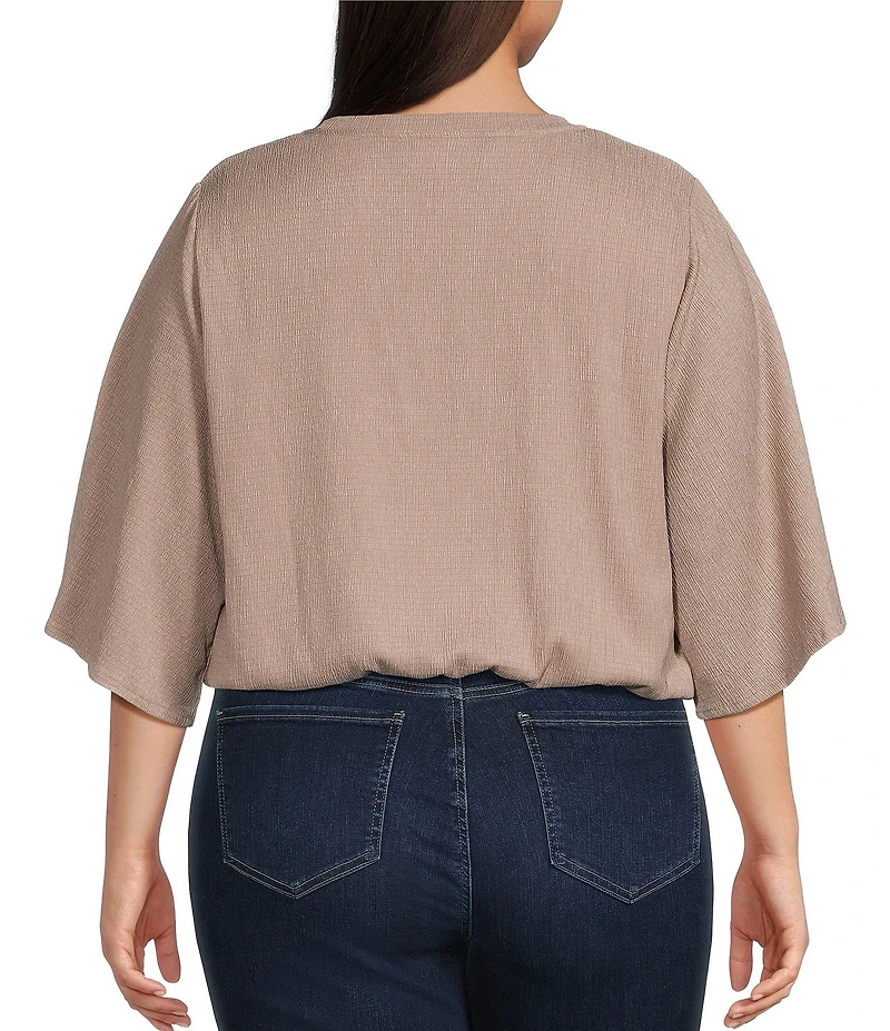 Calessa Plus Size Knit Round Neck Elbow Length Sleeve Elastic Hem Top