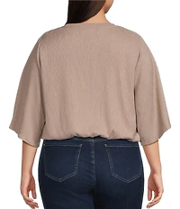 Calessa Plus Size Knit Round Neck Elbow Length Sleeve Elastic Hem Top