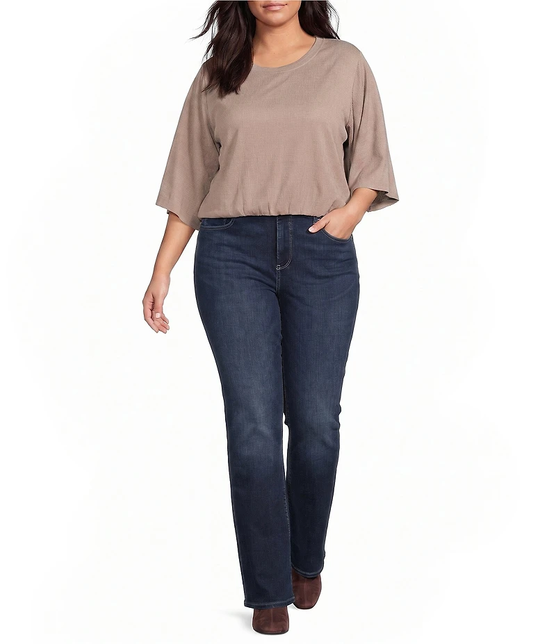 Calessa Plus Size Knit Round Neck Elbow Length Sleeve Elastic Hem Top