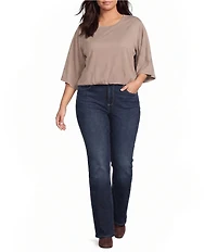 Calessa Plus Size Knit Round Neck Elbow Length Sleeve Elastic Hem Top