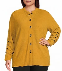 Calessa Plus Size Knit Split Round Neck Long Sleeve Button Front Tunic