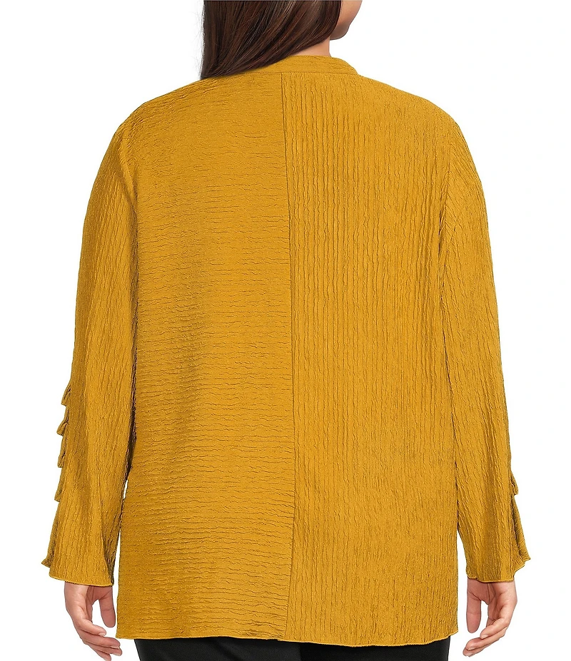 Calessa Plus Size Knit Split Round Neck Long Sleeve Button Front Tunic