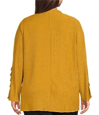 Calessa Plus Size Knit Split Round Neck Long Sleeve Button Front Tunic