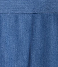 Calessa Plus Size Knit Split V-Neck Beaded Short Balloon Sleeve A-Line Belted Dress