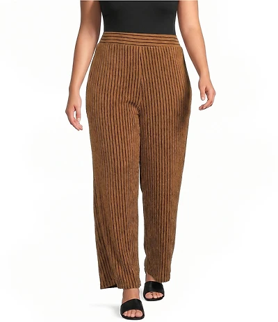 Calessa Plus Size Knit Stripe Comfort Coordinating Pull-On Pants