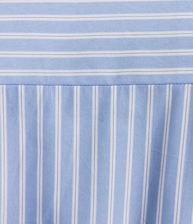 Calessa Plus Size Knit Stripe Split V-Neck Beaded Short Balloon Sleeve A-Line Belted Dress