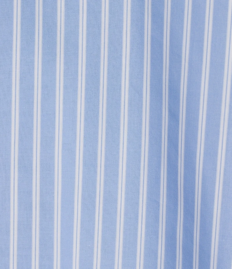 Calessa Plus Size Knit Stripe Split V-Neck Beaded Short Balloon Sleeve Tunic