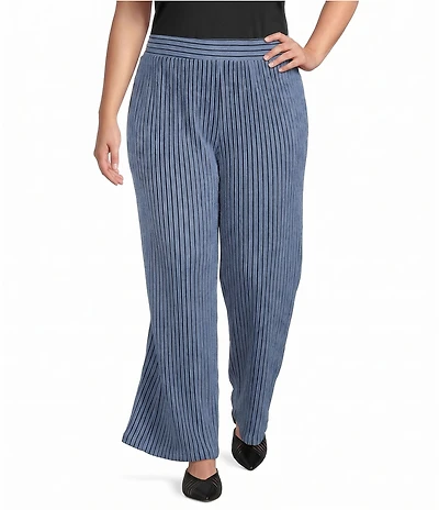 Calessa Plus Size Knit Stripe Wide Leg Pull-On Ankle Coordinating Pants