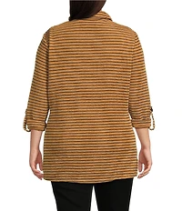 Calessa Plus Size Knit Textured Artist Wire Collar Zip Front 3/4 Sleeve Tunic