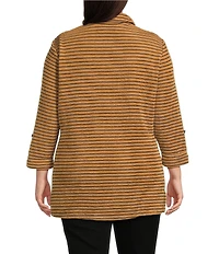 Calessa Plus Size Knit Textured Artist Wire Collar Zip Front 3/4 Sleeve Tunic