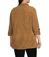 Calessa Plus Size Knit Textured Artist Wire Collar Zip Front 3/4 Sleeve Tunic