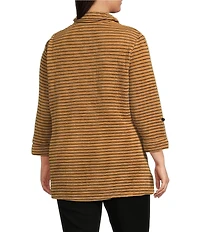 Calessa Plus Size Knit Textured Artist Wire Collar Zip Front 3/4 Sleeve Tunic