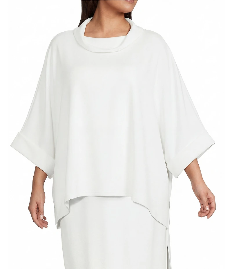 Calessa Plus Size Modal Knit Cowl Neck Elbow Length Sleeve Tunic