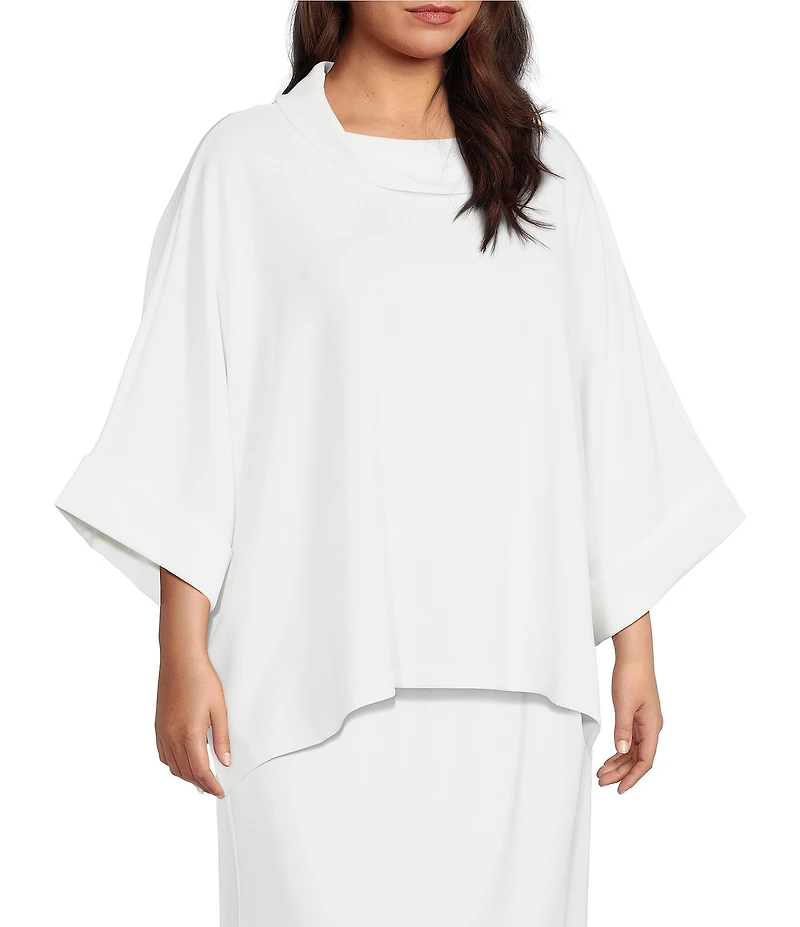 Calessa Plus Size Modal Knit Cowl Neck Elbow Length Sleeve Tunic