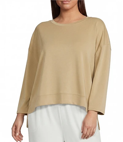 Calessa Plus Size Modal Knit Crew Neck Long Sleeve Top
