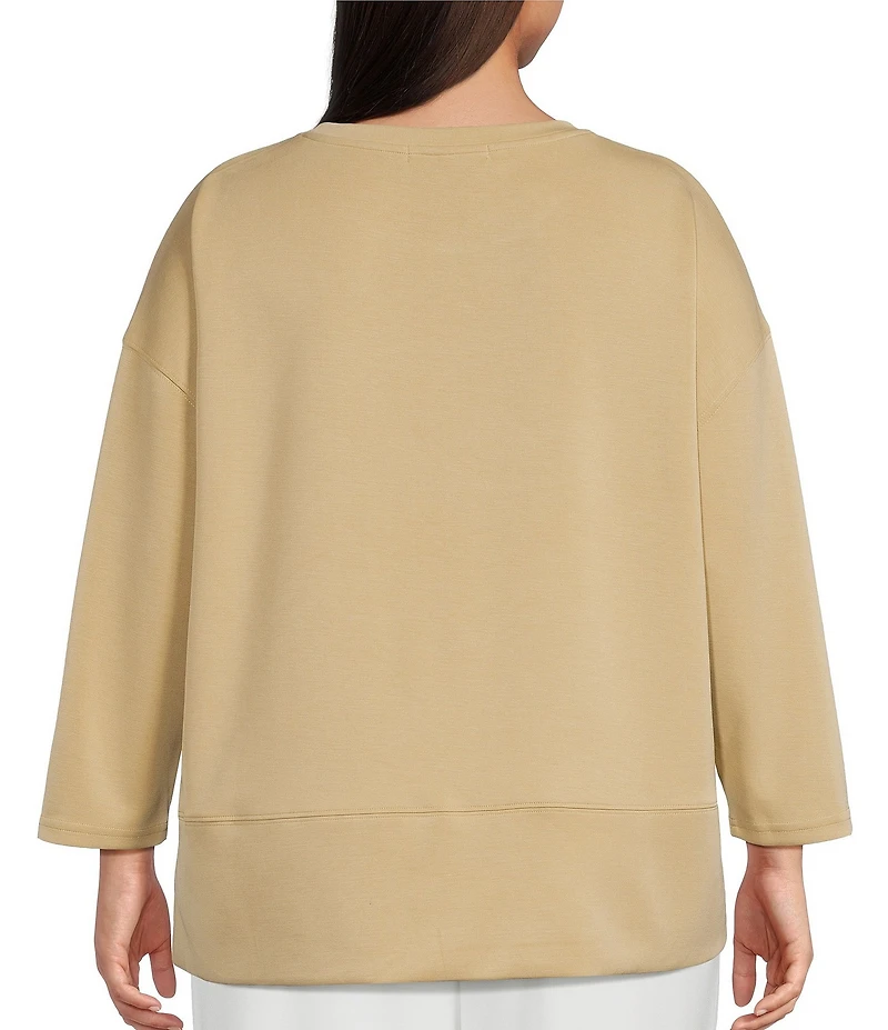 Calessa Plus Size Modal Knit Crew Neck Long Sleeve Top