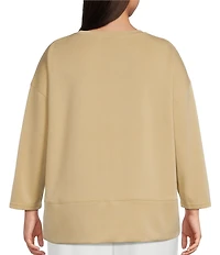 Calessa Plus Size Modal Knit Crew Neck Long Sleeve Top