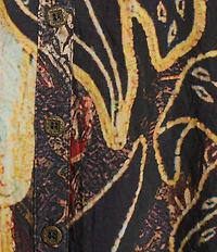 Calessa Plus Size Paisley Split V-Neck 3/4 Sleeve Button Front Tunic