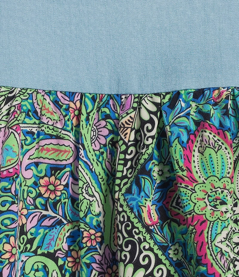 Calessa Plus Size Printed Embroidered Square Neck Short Sleeve Tunic