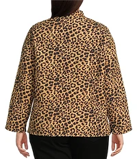 Calessa Plus Size Reversible Quilted Animal Printed Band Collar Long Sleeve Shirt Jacket