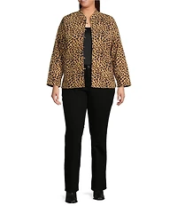 Calessa Plus Size Reversible Quilted Animal Printed Band Collar Long Sleeve Shirt Jacket