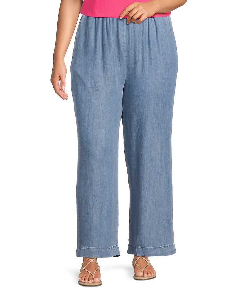 Calessa Plus Size Smocked Waist Wide Leg Crop Pants