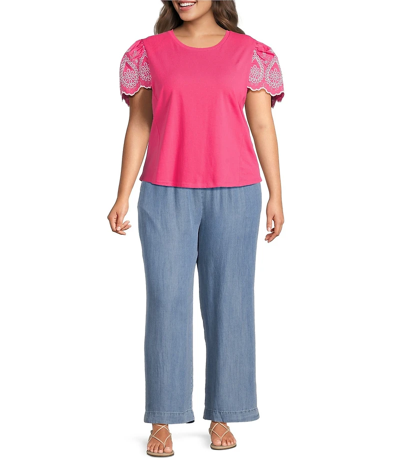 Calessa Plus Size Smocked Waist Wide Leg Crop Pants