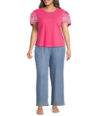 Calessa Plus Size Smocked Waist Wide Leg Crop Pants