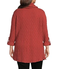 Calessa Plus Size Solid Textured Cowl Neck Roll-Tab Sleeve Tunic