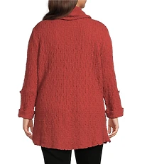 Calessa Plus Size Solid Textured Cowl Neck Roll-Tab Sleeve Tunic
