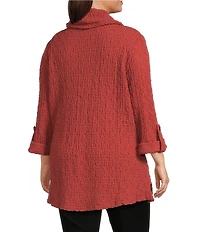 Calessa Plus Size Solid Textured Cowl Neck Roll-Tab Sleeve Tunic
