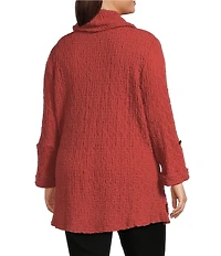 Calessa Plus Size Solid Textured Cowl Neck Roll-Tab Sleeve Tunic