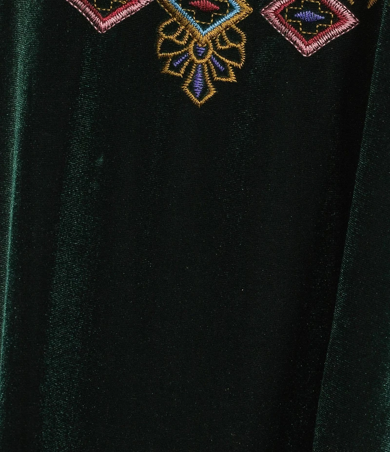 Calessa Plus Size Split V-Neck 3/4 Sleeve Embroidered Burnout Tie-Dye Velvet Knit Tunic