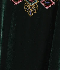 Calessa Plus Size Split V-Neck 3/4 Sleeve Embroidered Burnout Tie-Dye Velvet Knit Tunic