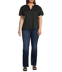 Calessa Plus Size Split V-Neck Beaded Short Sleeve Tunic