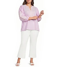Calessa Plus Size Split V-Neck Embroidered 3/4 Balloon Sleeve Tunic