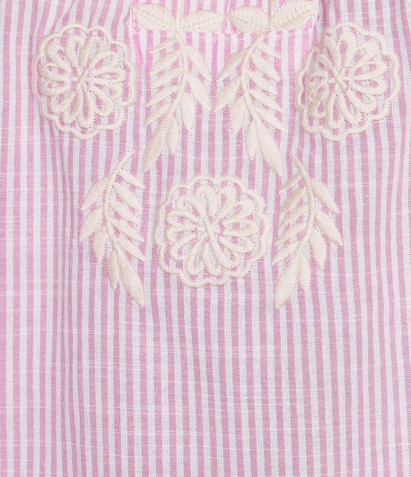 Calessa Plus Size Split V-Neck Embroidered 3/4 Balloon Sleeve Tunic