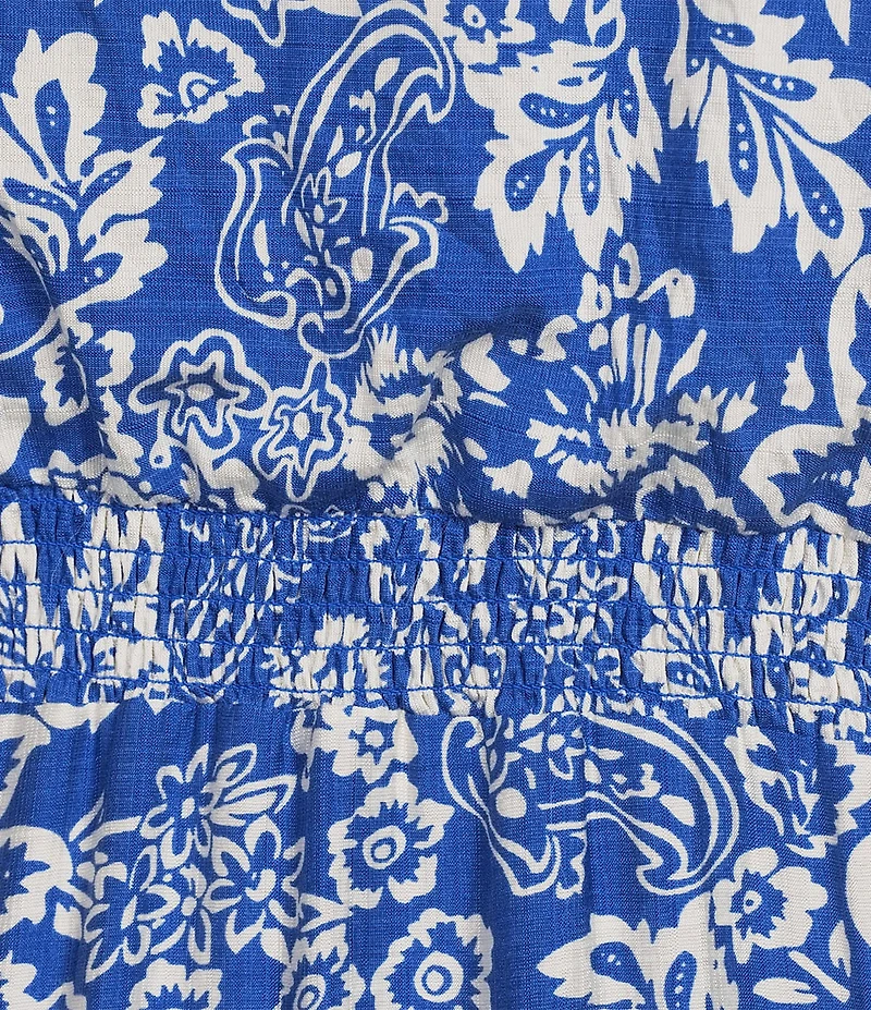 Calessa Plus Size Spring Blues Round Neck Elbow Length Sleeve Tiered Midi Dress