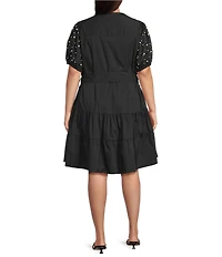 Calessa Plus Size Stripe Tiered Belted Beaded Sleeve Dress