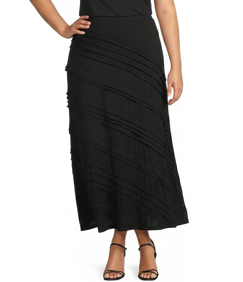 Calessa Plus Size Tape Detail Pull-On A-Line Midi Knit Skirt