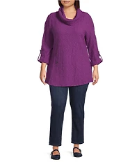 Calessa Plus Size Textured Bubble Knit Cowl Neck 3/4 Sleeve Tunic