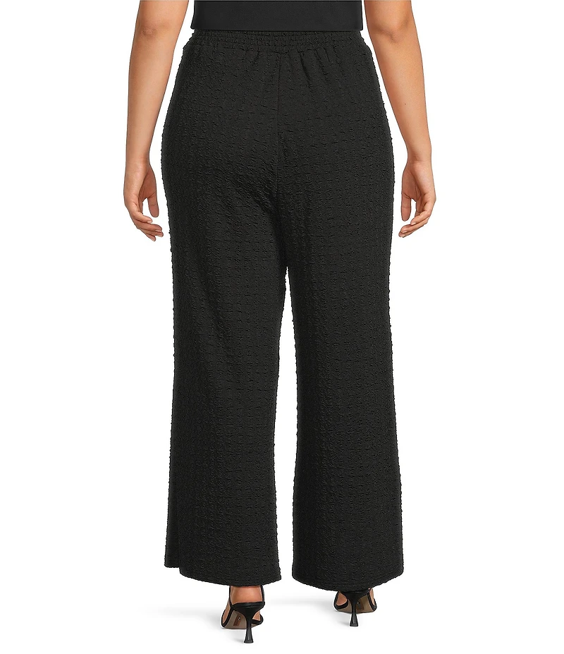 Calessa Plus Size Textured Crinkle Knit Wide Leg Pull-On Pants