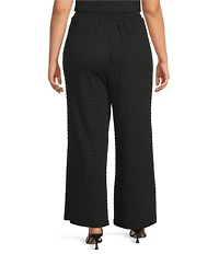 Calessa Plus Size Textured Crinkle Knit Wide Leg Pull-On Pants