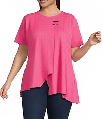 Calessa Plus Size Textured Knit Asymmetric Hem Tunic