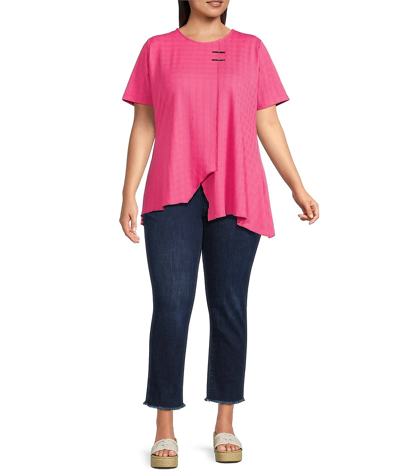 Calessa Plus Size Textured Knit Asymmetric Hem Tunic