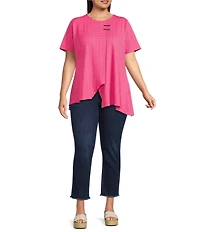 Calessa Plus Size Textured Knit Asymmetric Hem Tunic