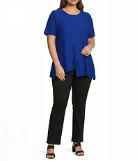Calessa Plus Size Textured Knit Asymmetric Hem Tunic