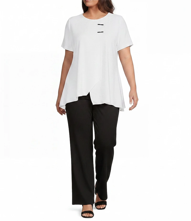 Calessa Plus Size Textured Knit Asymmetric Hem Tunic