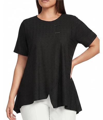 Calessa Plus Size Textured Knit Asymmetric Hem Tunic