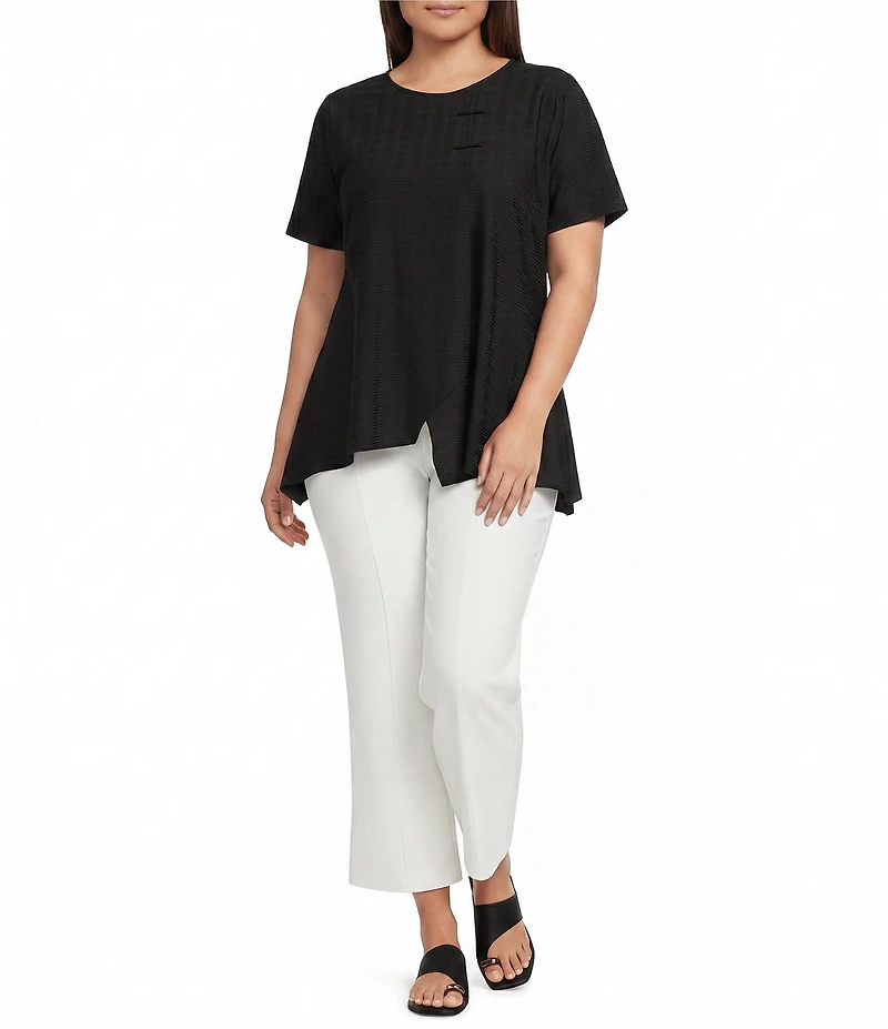 Calessa Plus Size Textured Knit Asymmetric Hem Tunic